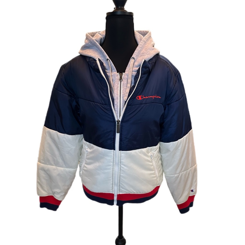 Champion Women's Stadium Hooded Puffer Jacket/Colorblock/Size: Small - Picture 3 of 11